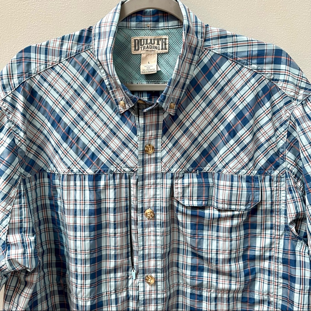 Men’s Duluth Trading Company Quick Dry Fishing/ Outdoor Shirt Short Sleeve L